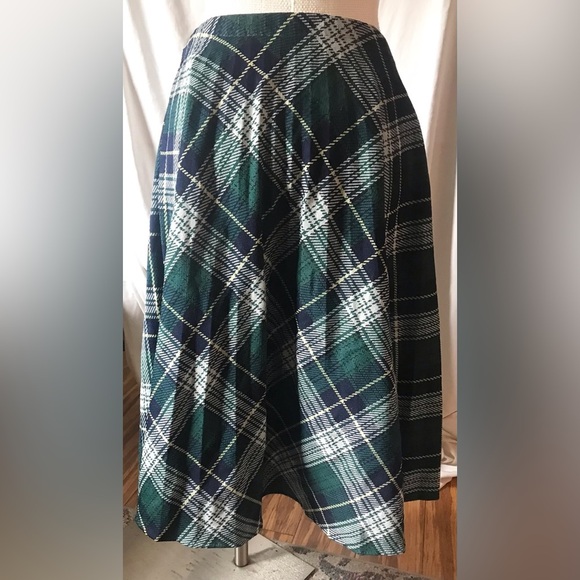 Vintage 70s Green Plaid Midi Pleated Skirt size M - Picture 3 of 5